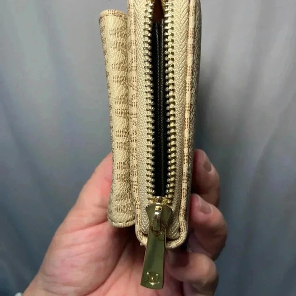 MKF Collection Phone Wallet Crossbody Bag Tan “M” Logo Faux Leather EUC - Picture 16 of 16